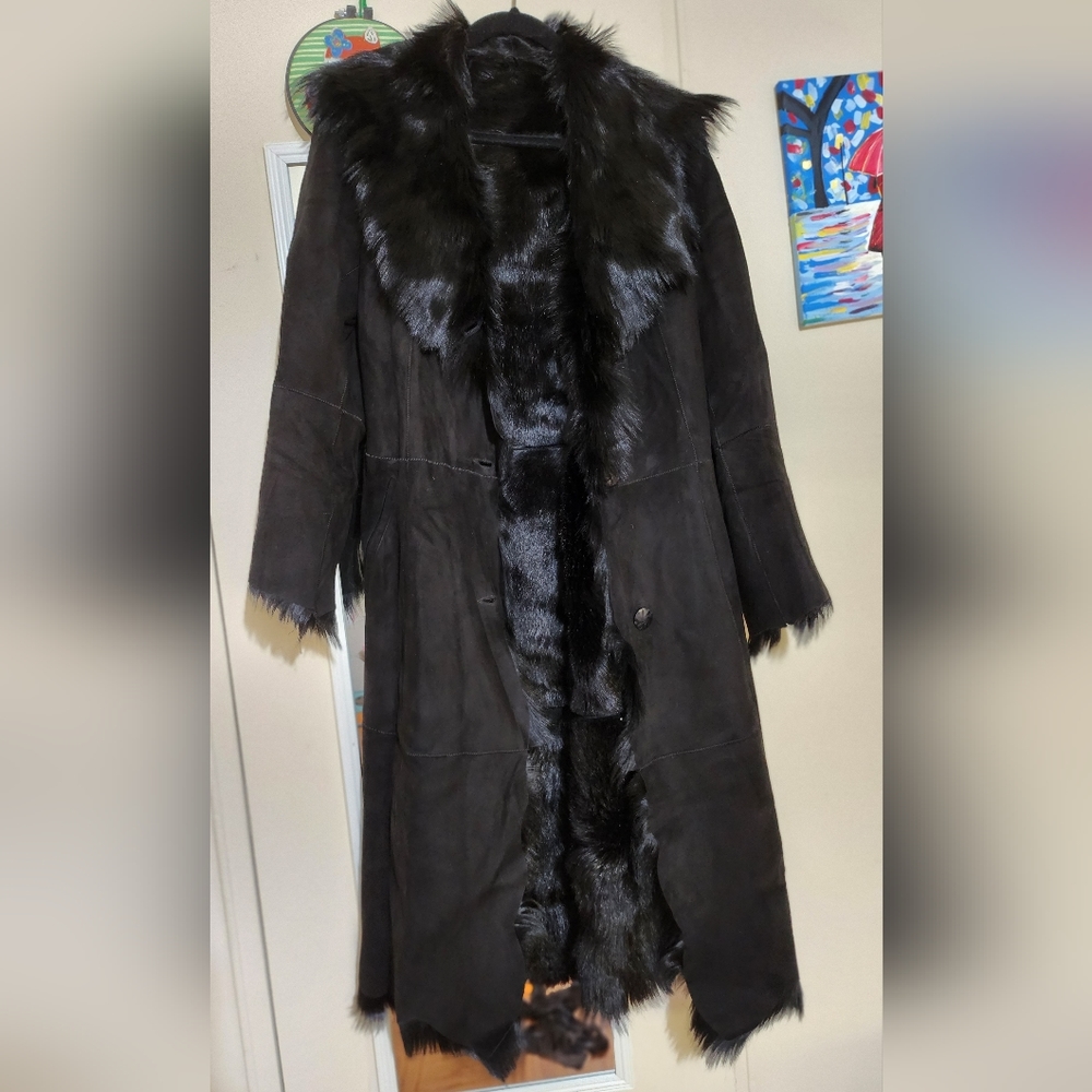 Leather suede long coat